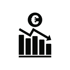 Euro currency decrease chart icon