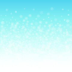 Naklejka na ściany i meble White Snow Vector Blue Background. Sky Snowflake Wallpaper. Gray Christmas Card. Xmas Snowfall Design.