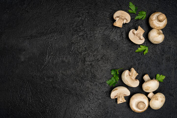 Fresh mushroom on black background