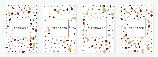 Blue and Brown Terrazzo Tile Vector Set Background. Fashion Terrazzo Wall Banner. Indigo and Beige Venetian Backdrop.