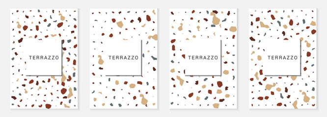 Blue and Brown Terrazzo Tile Vector Set