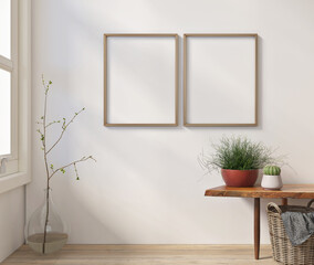 mockup poster in modern and simple interior with decoratiions