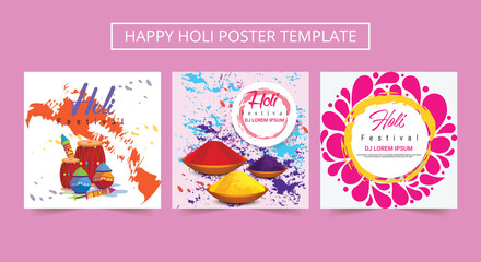 Creative illustration of Happy Holi poster, invitation card.  Happy Holi celebration design. vector colorful templates set for card design. 