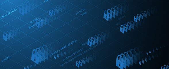 internet digital security technology concept for business background. Lock on circuit board