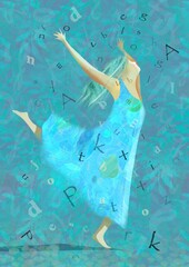 Illustration with lettering dancer woman for cards, posters, flyers and other users