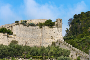 Doria Castle (1164-XIX century) of Porto Venere or Portovenere town, UNESCO world heritage site, coastline of the Mediterranean Sea. La Spezia, Liguria, Italy, Europe