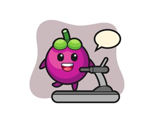 mangosteen cartoon character walking on the treadmill