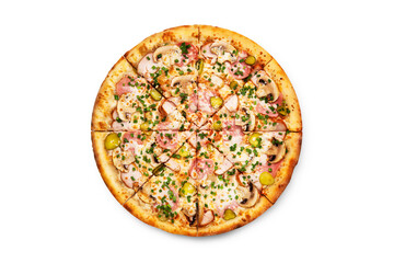 big tasty pizza on a white background