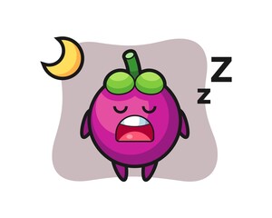 mangosteen character illustration sleeping at night