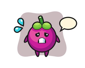 mangosteen mascot character with afraid gesture