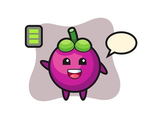 mangosteen mascot character with energetic gesture