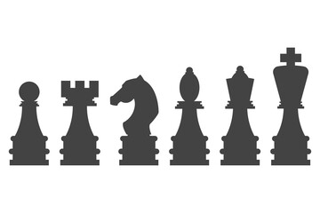 Chess pieces vector black silhouettes set isolated on a white background.
