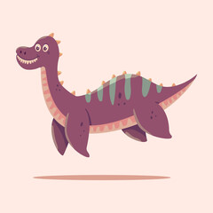 Cute elasmosaurus vector cartoon dinosaur illustration isolated on background.