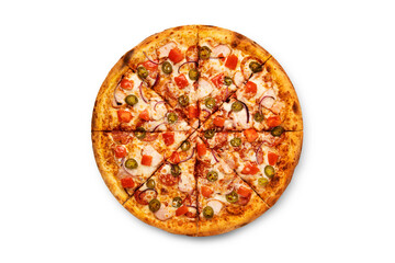 big tasty pizza on a white background