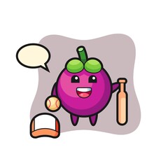 Cartoon character of mangosteen as a baseball player