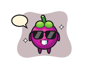 Cartoon mascot of mangosteen with cool gesture