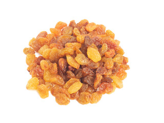 Handful raisins on a white
