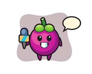 Character mascot of mangosteen as a news reporter