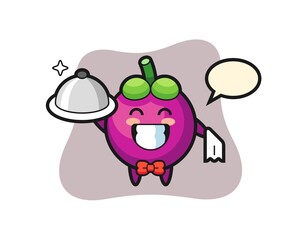 Character mascot of mangosteen as a waiters