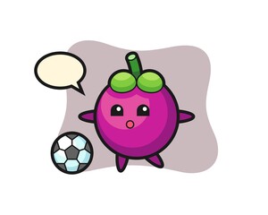 Illustration of mangosteen cartoon is playing soccer