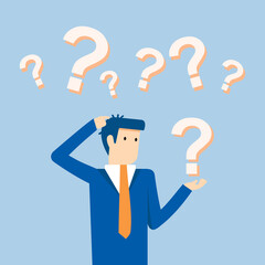 Thinking businessman with question mark