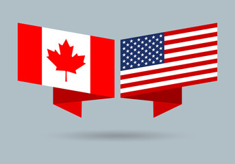 USA and Canada flags. American and Canadian national symbol. Vector illustration.