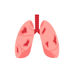 Unhealthy lungs with damaged tissue isolated vector illustration. Respiratory infection, cancer symptom design element. 