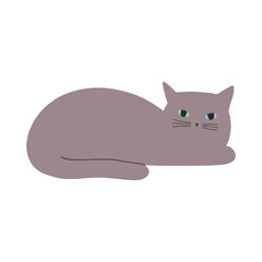 Cute cartoon lying cat vector illustration.  Flat minimalist isolated cat on the white background