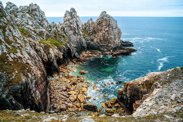 .The beautiful and rocky coast of France, the bays between the rocks, the turquoise color of the...