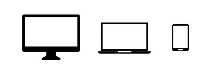 Set of compute, laptop, smartphone with empty screens.
