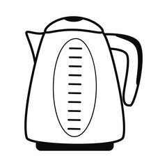Electric kettle, kitchen and household appliance, a colorful pattern on a white background. Shiny tea kettle for boiling water. Vector illustration for logo design, icon, sticker, website, magazine.