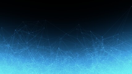 Abstract Plexus Polygon wireframe Shapes 3D Illustration on Blue gradient Full Frame Web Banner Background. Teamwork, technology, and big data concept for the internet of things and live streaming. 