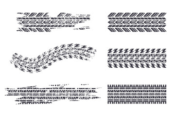 Obraz premium Tire track black silhouettes vector set isolated on a white background.