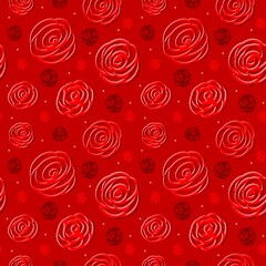 Endless passion doodle background with red roses. Flat vector love pattern, ornament, textil, fabric or postcards