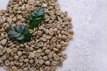 Fresh organic green coffee beans.