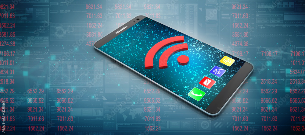 Poster 3d rendering Transmitter mobile WiFi
