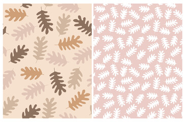 Cute Hand Drawn Irregular Autumn Leaves Vector Patterns. Abstract Falling Leaves Isolated on a Beige and Pink Background. Funny Infantile Style Floral Print ideal for Fabric, Textile.