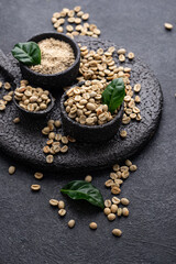 Fresh organic green coffee beans.