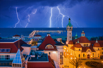 Thunder storm over the Baltic Sea in Sopot, Poland
