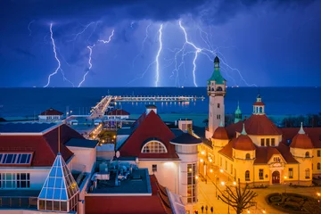 Door stickers The Baltic, Sopot, Poland Thunder storm over the Baltic Sea in Sopot, Poland