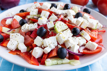 Greek salad, typical greek food with feta cheese
