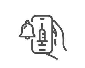 Vaccine announcement line icon. Vaccination phone app sign. Vector