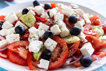 Greek salad, typical greek food with feta cheese
