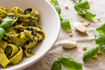 Fettuccine with basil pesto