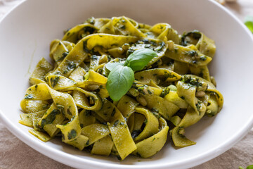 Fettuccine with basil pesto