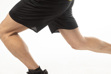 athlete man stretching exercises on white background.