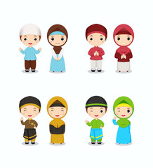 Set of cute Muslim kid in colorful theme