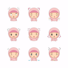 Cute Muslim girl with different face expressions