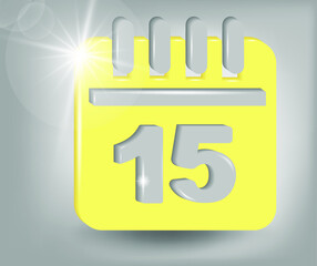 Calendar icon - date number 15. Calendar symbol for your web site design, logo, app, UI. 3d vector illustration in yellow - gray colors.