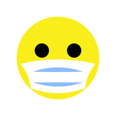 Fototapeta premium smiley face mask, simple flat design, isolated icon wearing a white surgical mask, emoji with mouth mask - yellow face 